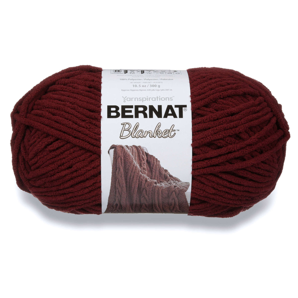Ball of Bernat Blanket yarn on a white background