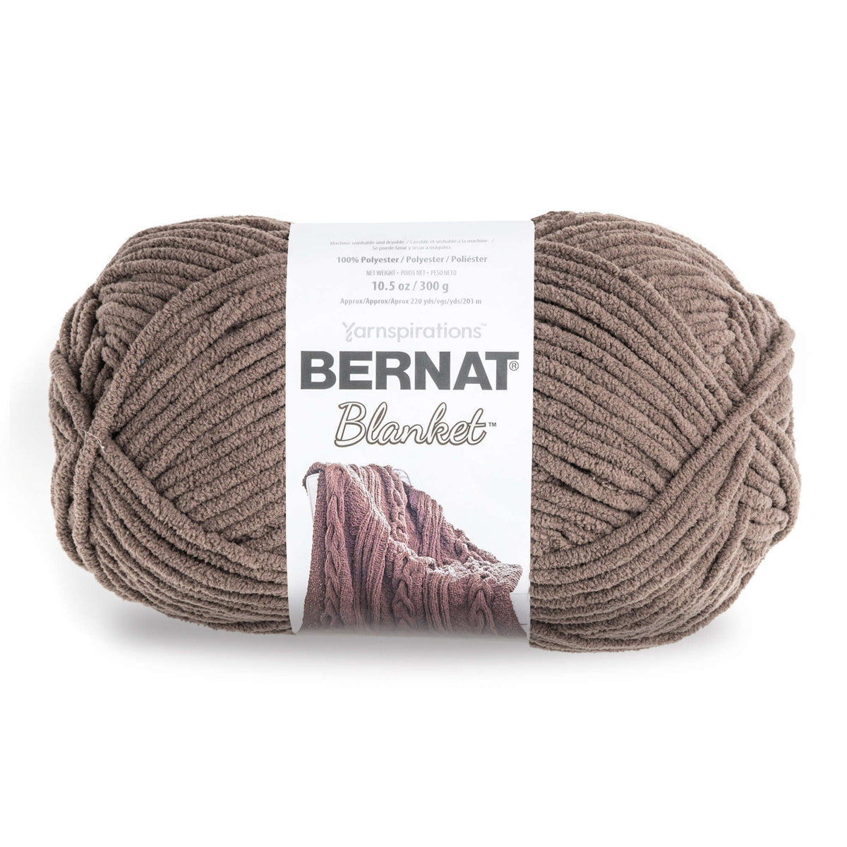 Ball of Bernat Blanket yarn on a white background