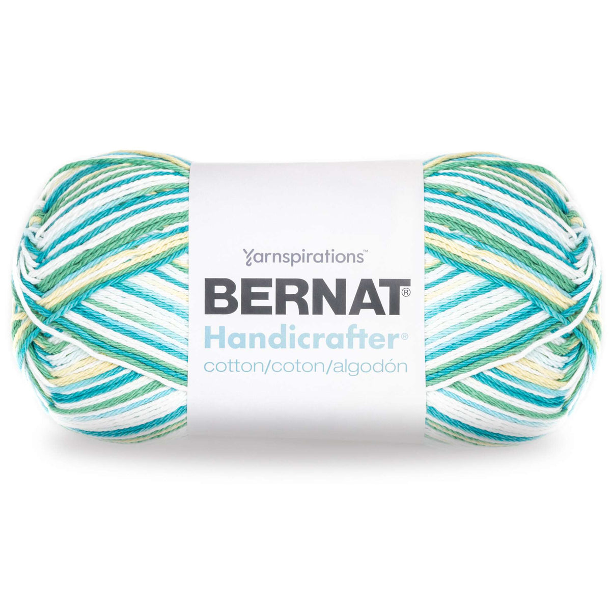 Bernat Handicrafter yarn ball with label on a white background