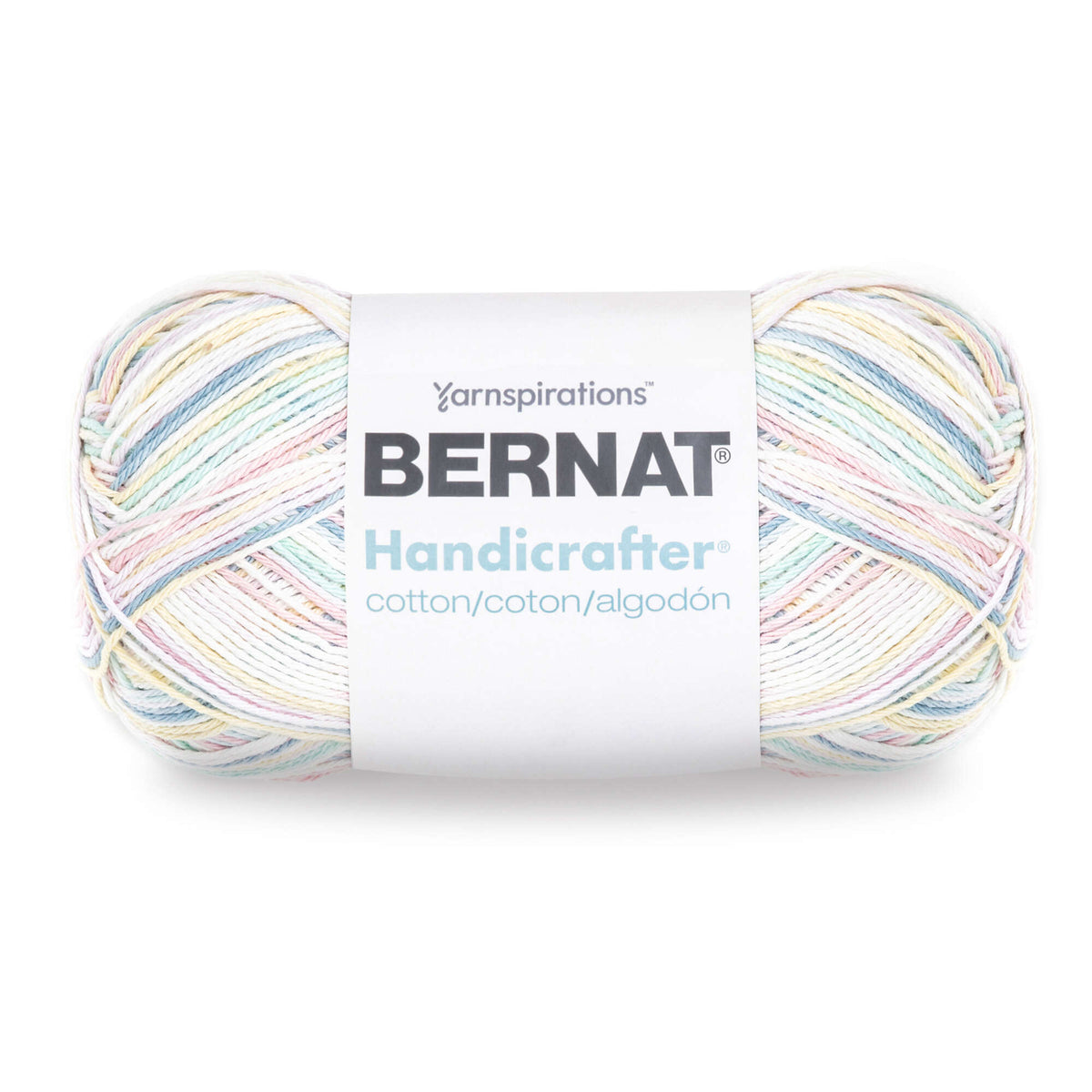 Bernat Handicrafter yarn ball with multicolor pattern on a white background