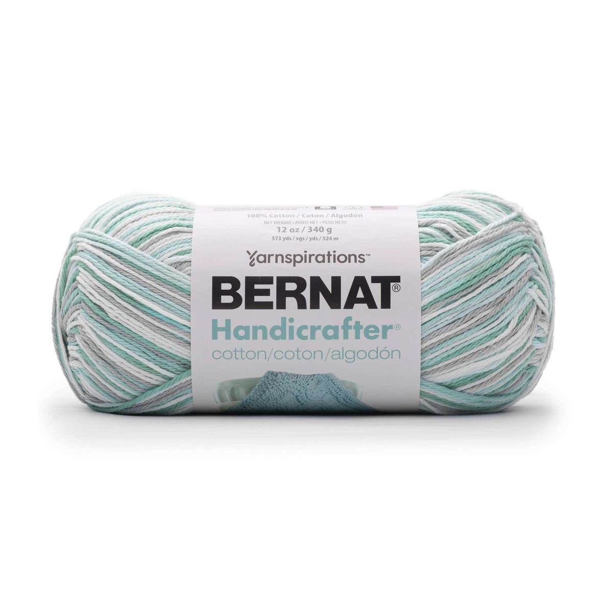 Bernat Handicrafter yarn skein with label on a white background