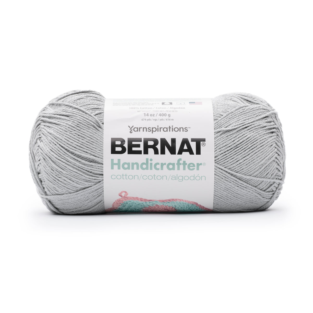 Ball of Bernat Handicrafter yarn on a white background