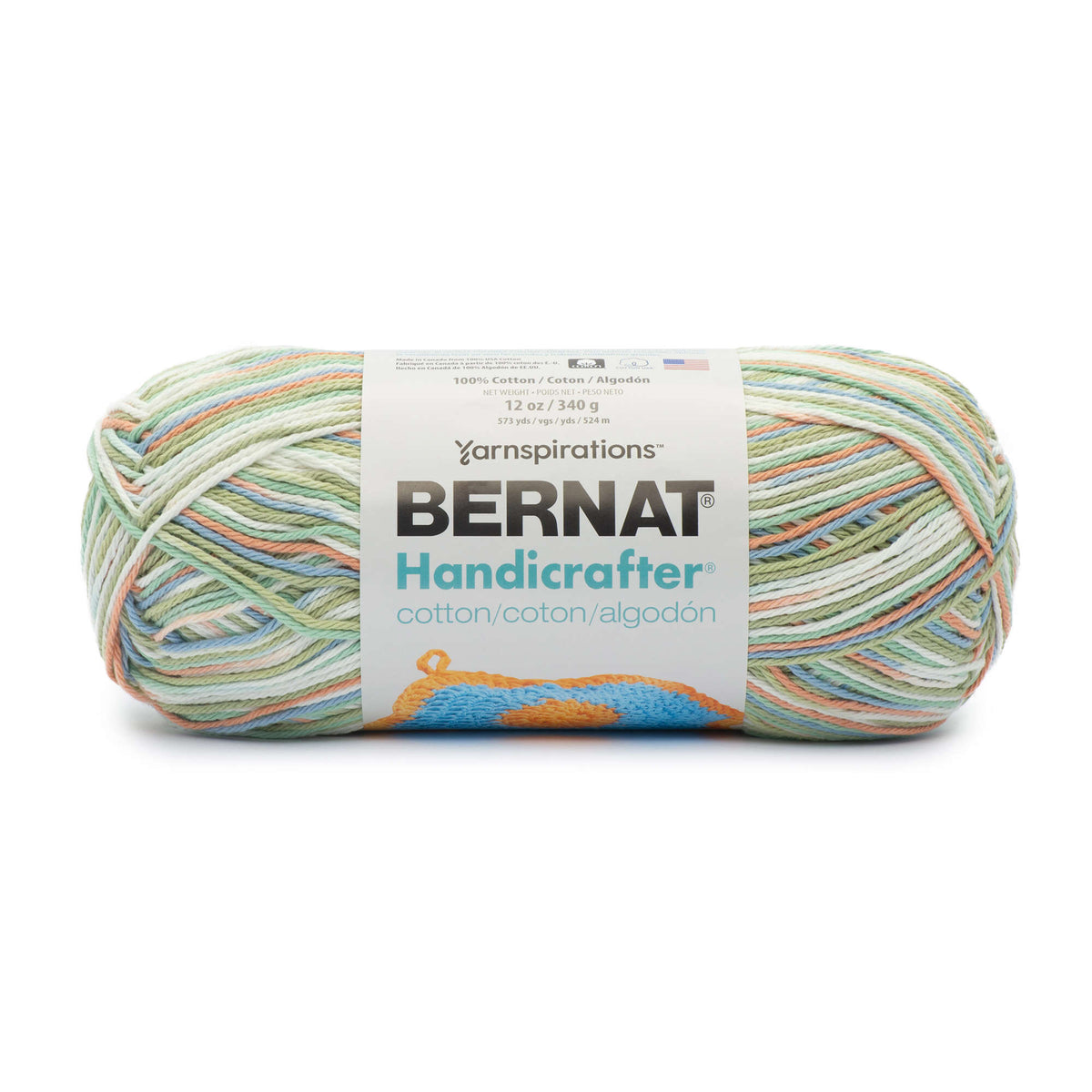 Bernat Handicrafter cotton yarn on a white background