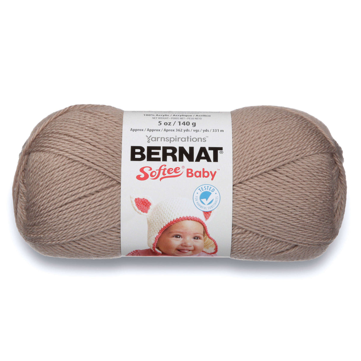 Ball of Bernat Softee Baby yarn on a white background