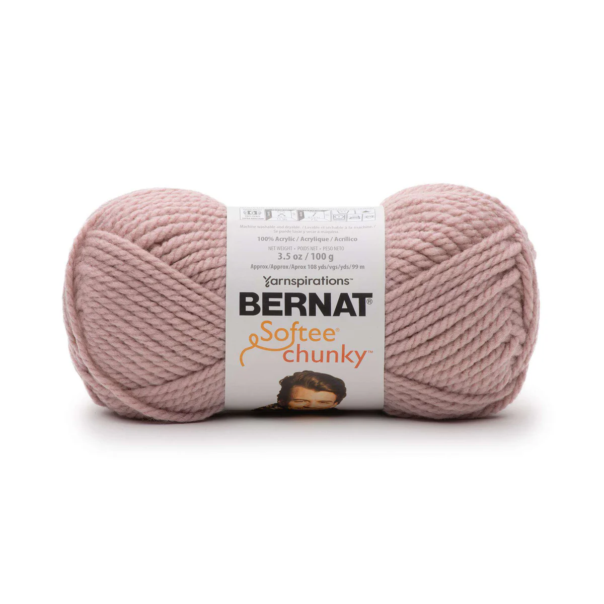 Ball of Bernat Softee Chunky yarn on a white background