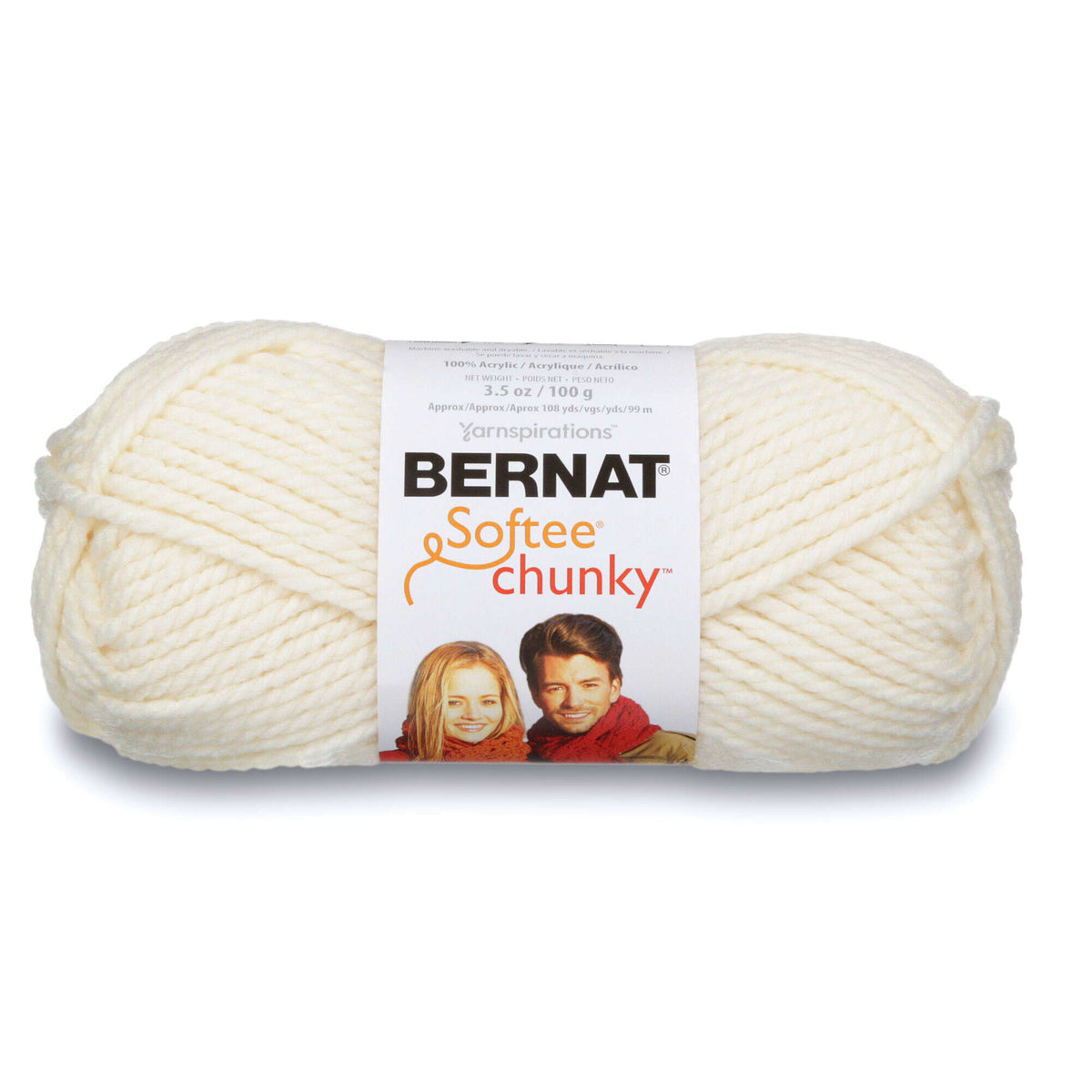 Ball of Bernat Softee Chunky yarn on a white background