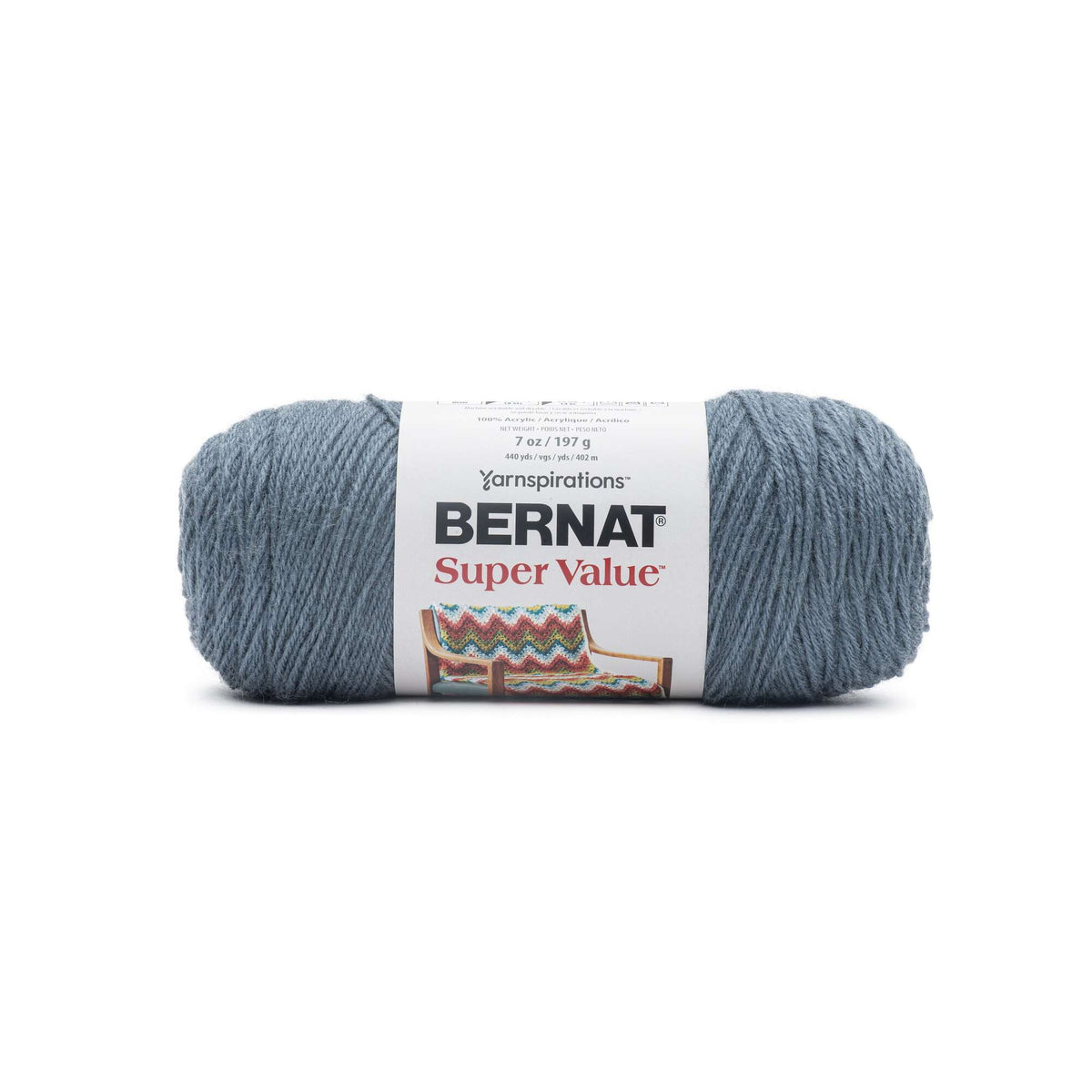 Ball of Bernat Super Value yarn on a white background