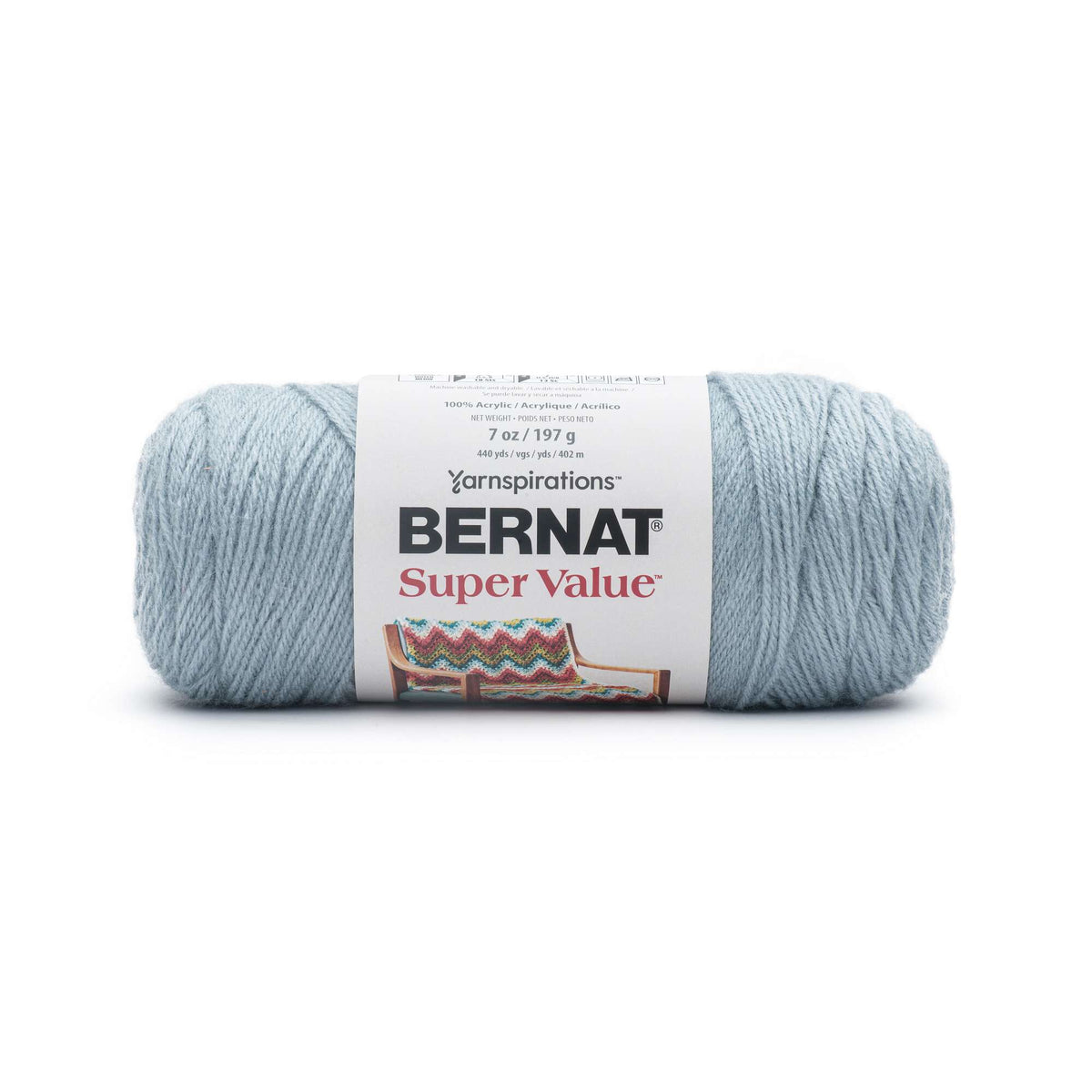 Bernat Super Value yarn skein on a white background