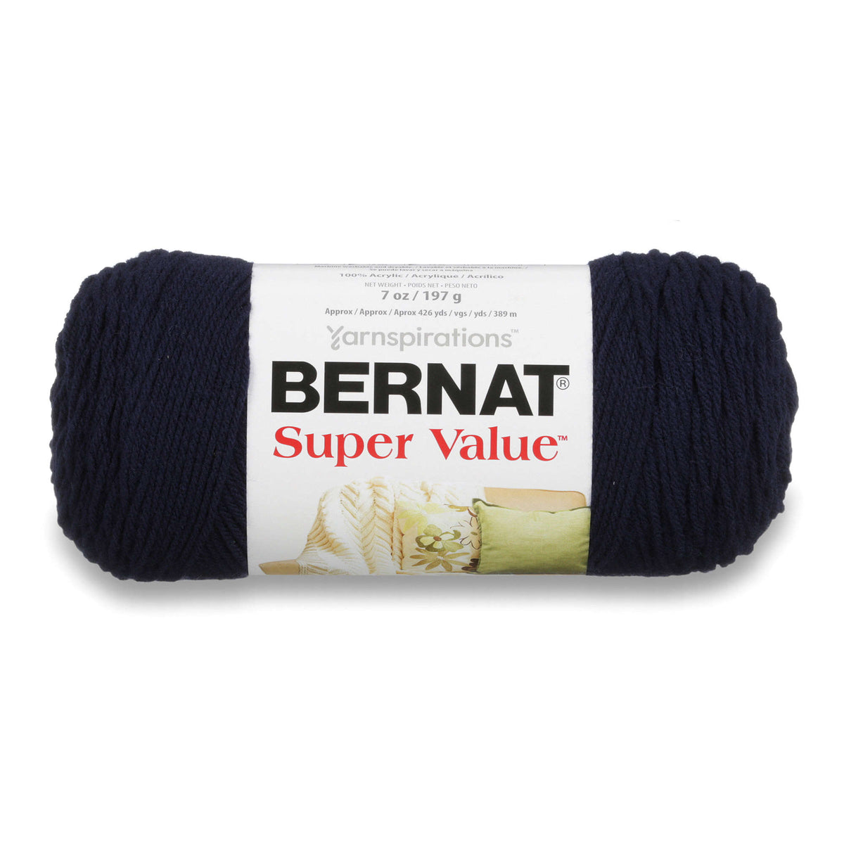 Ball of Bernat Super Value yarn on a white background