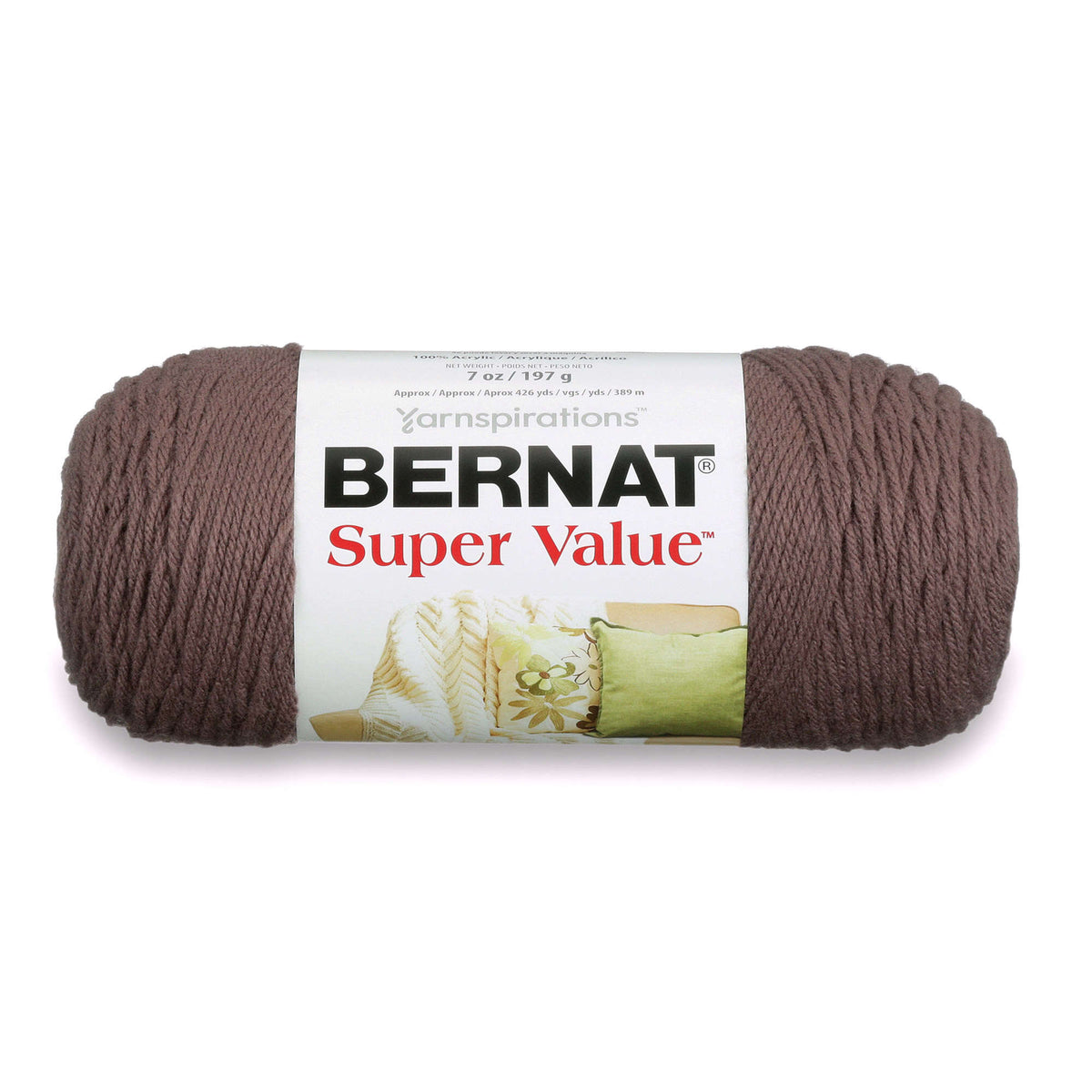 Ball of Bernat Super Value yarn on a white background