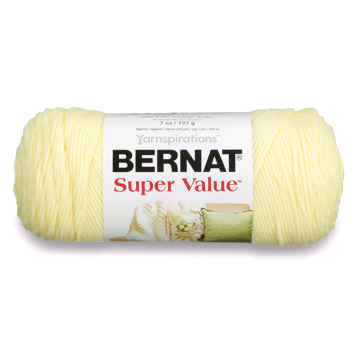 Ball of Bernat Super Value yarn on a white background