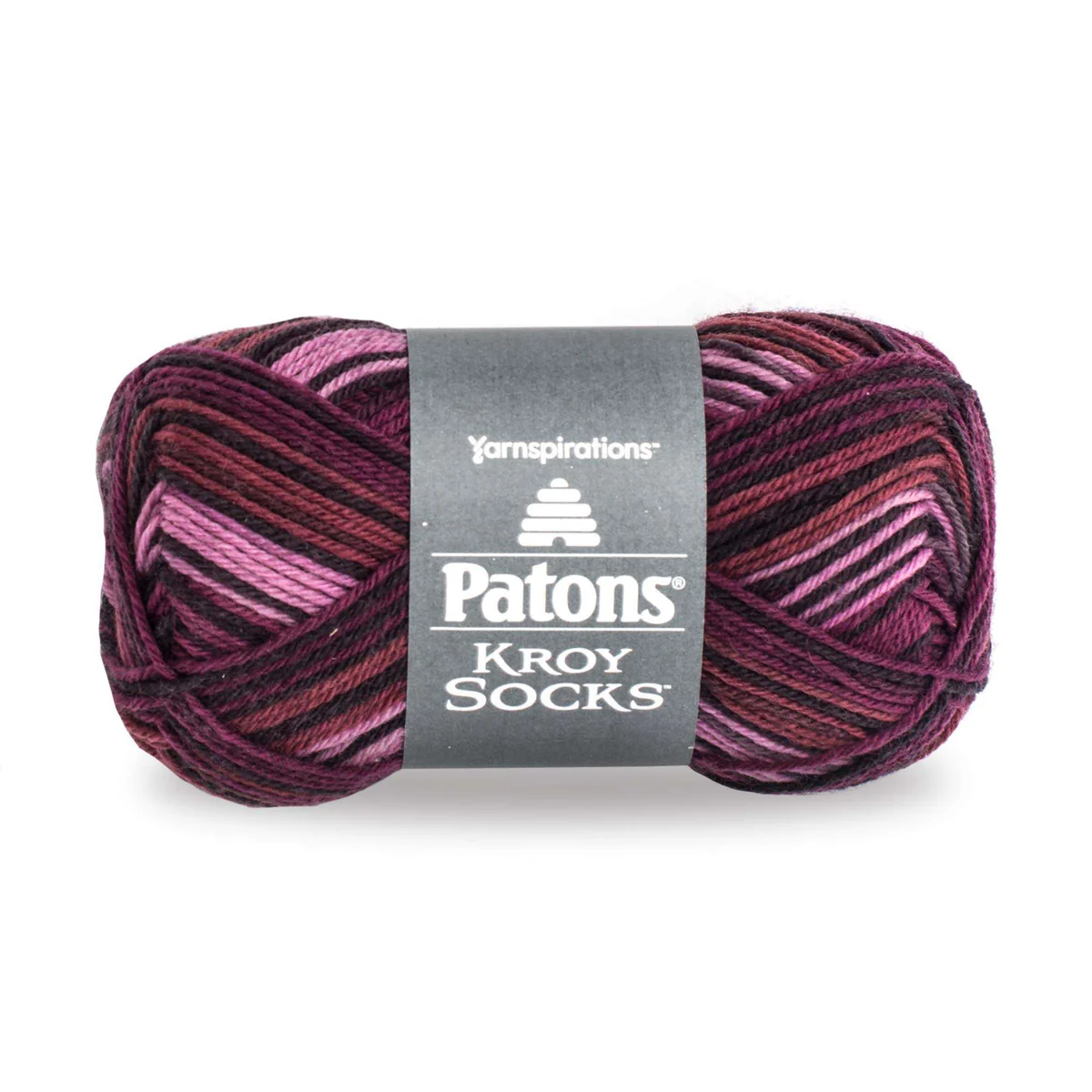 Ball of Patons Kroy Socks yarn with a patterned design on a white background