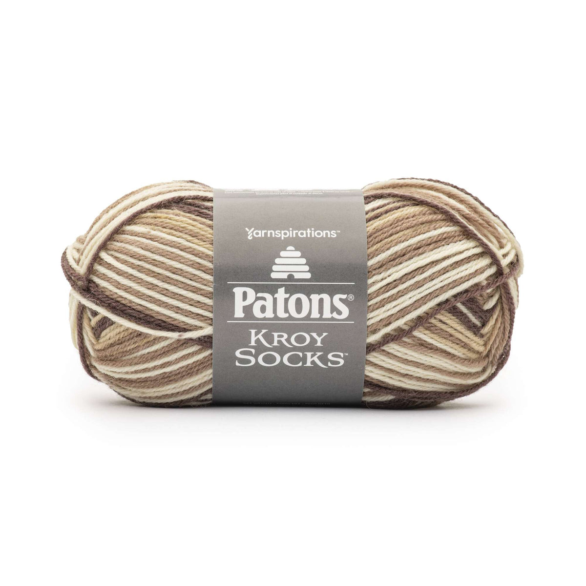 Ball of Patons Kroy Socks yarn with a visible label on a white background