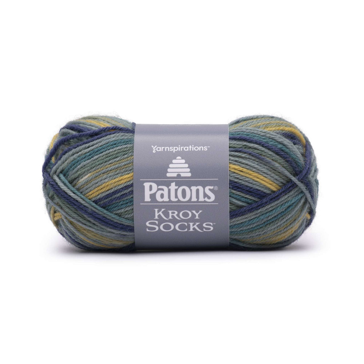 Ball of yarn with Patons label on a white background