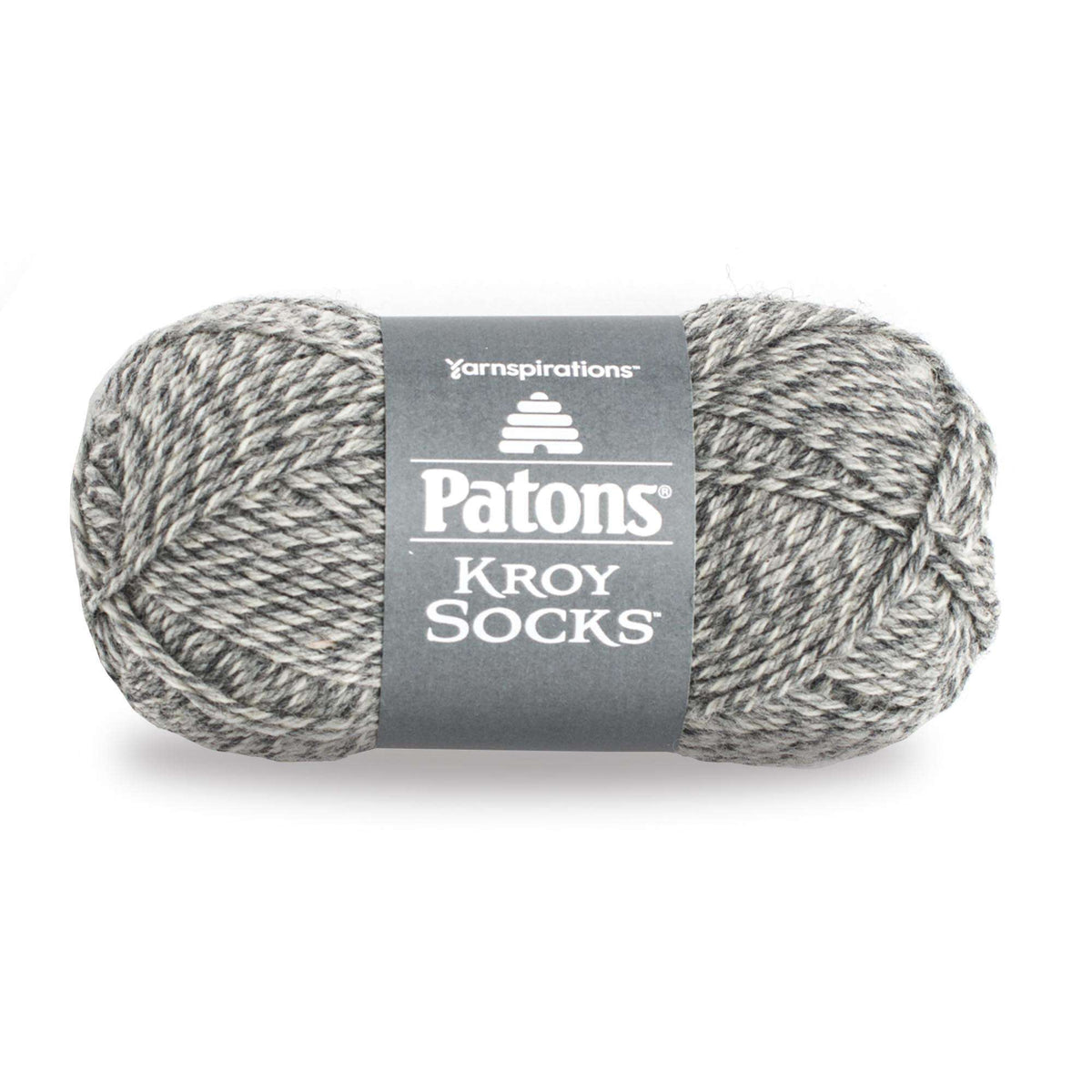 Ball of yarn with Patons label on a white background