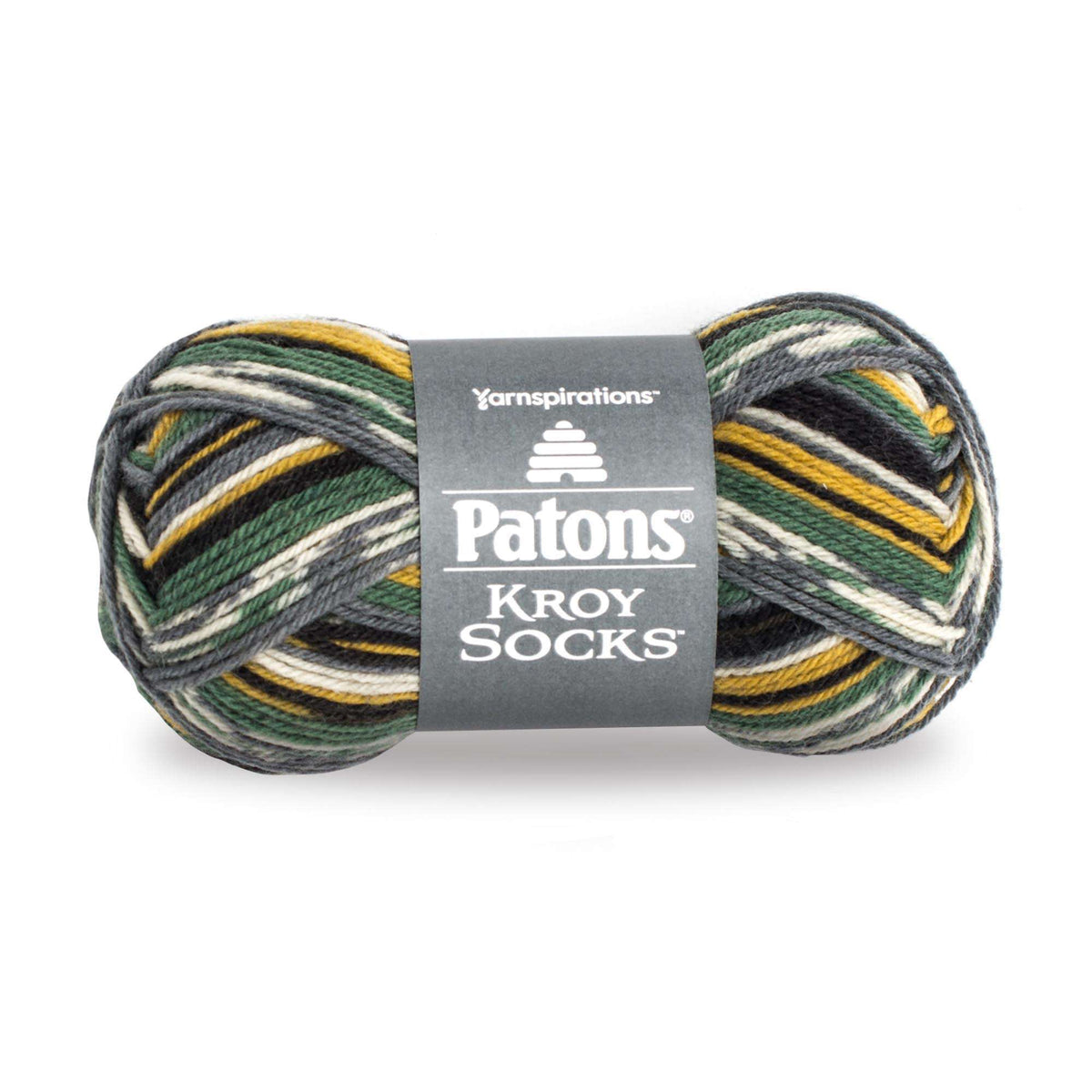 Ball of yarn with Patons label on a white background