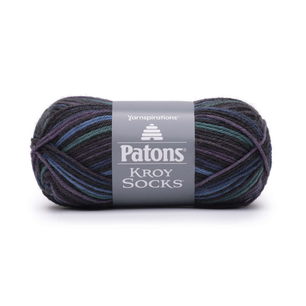 Ball of Patons Kroy Socks yarn with a patterned design on a white background