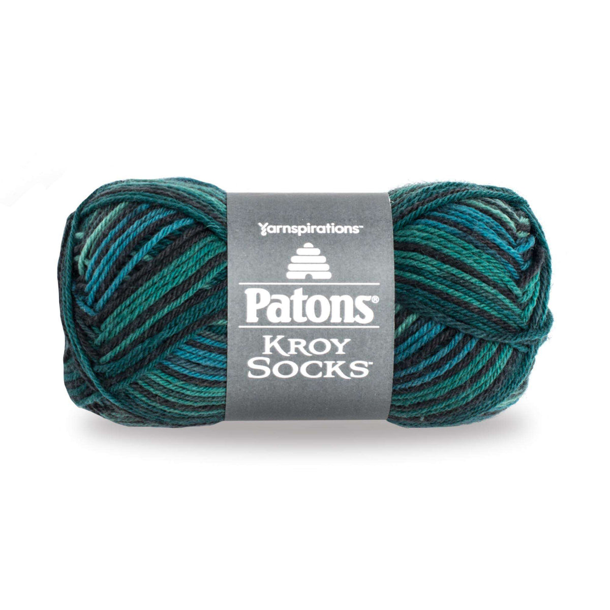 Ball of yarn with Patons label on a white background