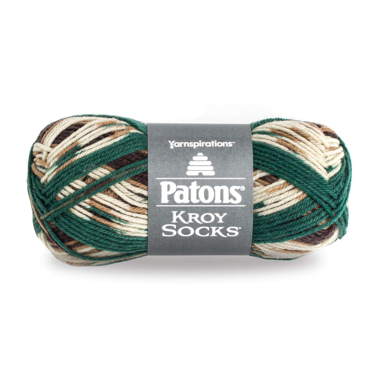 Ball of Patons Kroy Socks yarn with a patterned design on a white background