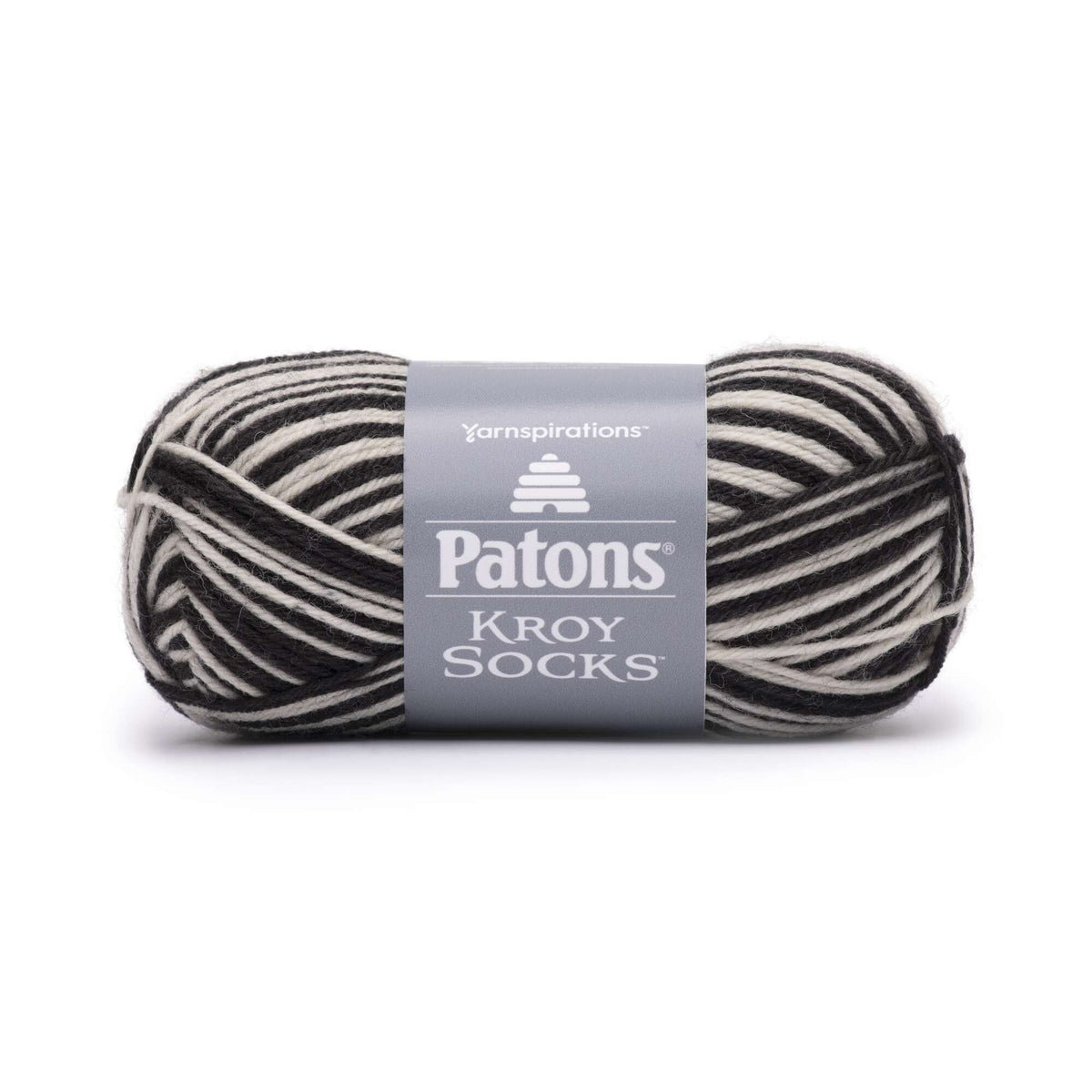Ball of yarn with Patons label on a white background